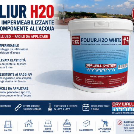 Resina impermeabilizzante per terrazzi all'acqua POLIUR.H2O WHITE 12 lt