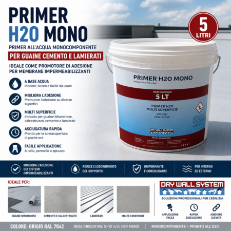 Primer H2O Mono 5 lt - Fondo all’acqua per resine impermeabilizzanti