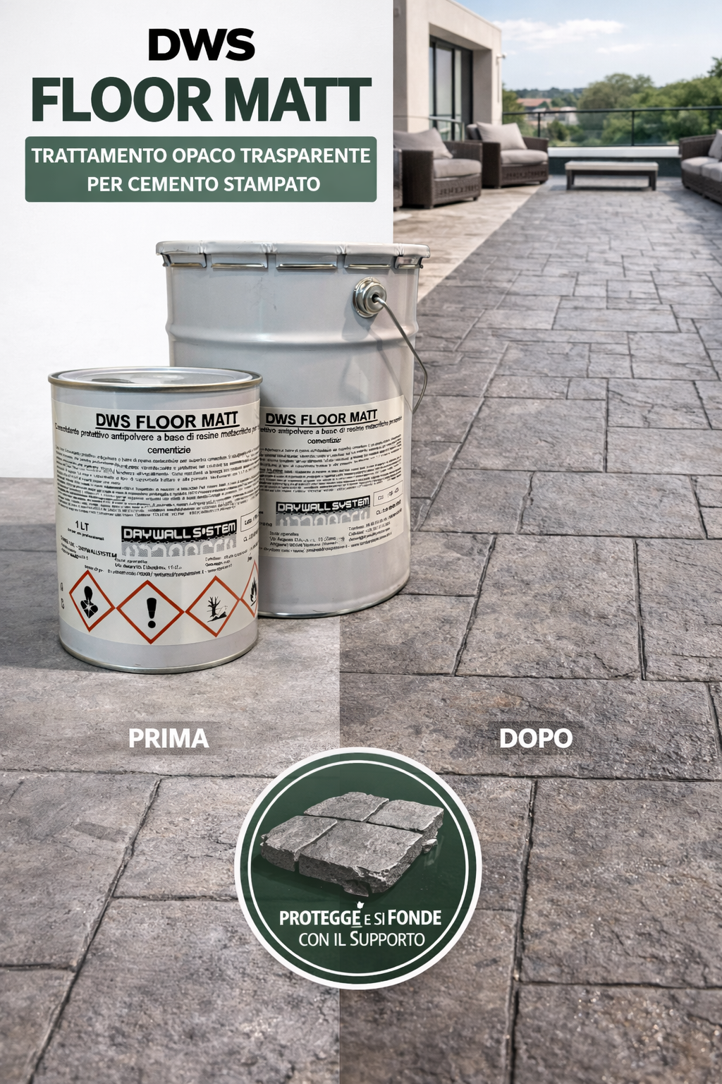 DWS FLOOR MATT Trasparente opaco per cementi stampati e industriali antipolvere